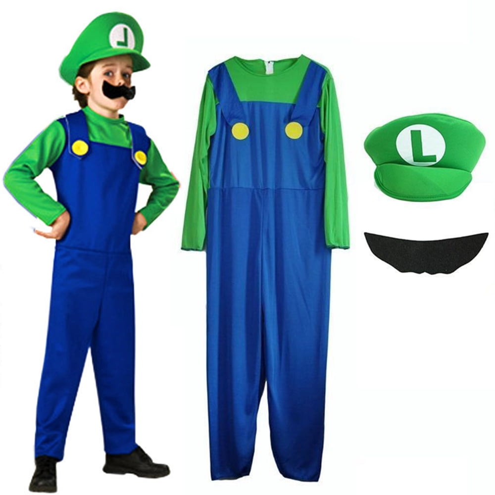 3 Pieces/Set-Plumber Costume for Kids-Halloween Kids Cosplay Jumpsuit ...