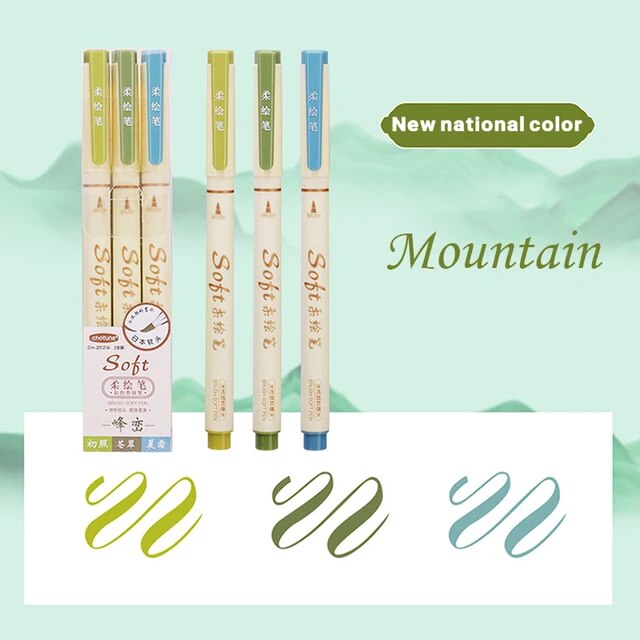 3 Pieces/Set Soft Colorful Calligraphy Pen Brush Waterbased Pigment