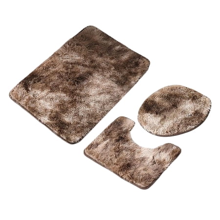 3 Pieces Shaggy Bath Mats Set with Toilet Lid Cover U Shape Rug Carpet Large Absorbent Bathroom Rug Sets for Bathtubs Bath Room Tub Shower Brown