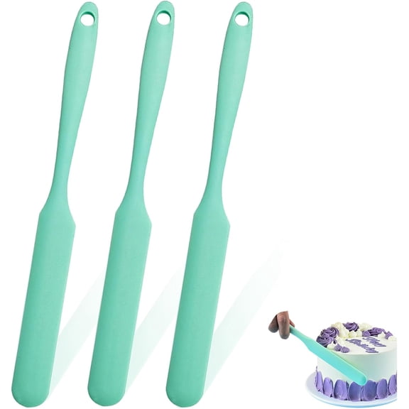 3 Pieces Silicone Spatula Set, Long Handle Skinny Spatula & Jar Scraper for Jars, Sourdough Spurtle, Bottles and Containers, Heat-Resistant Non-Stick Spatulas for Mixing, Spreading Jam (3, Green)