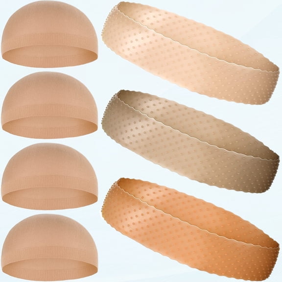 3 Pieces Silicone Wig Grip Headband 3 Pieces Nylon Wig Caps, Transparent Silicone Wig Grip Headbands for Women Non-slip Wig Bands Unisex Sports Yoga Lace Front Wig (Dark Brown, Light Brown, Orange)