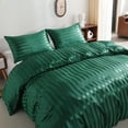 thumbnail image 1 of 3 Pieces Silky Smooth Stripe Satin Duvet Cover Set, Luxury Duvet Cover Bedding Set, 1 Duvet Cover + 2 Pillow Cases (No Comforter), King, Dark Green, 1 of 8