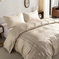 thumbnail image 1 of 3 Pieces Silky Smooth Stripe Satin Duvet Cover Set, Luxury Duvet Cover Bedding Set, 1 Duvet Cover + 2 Pillow Cases (No Comforter), King, Taupe, 1 of 8