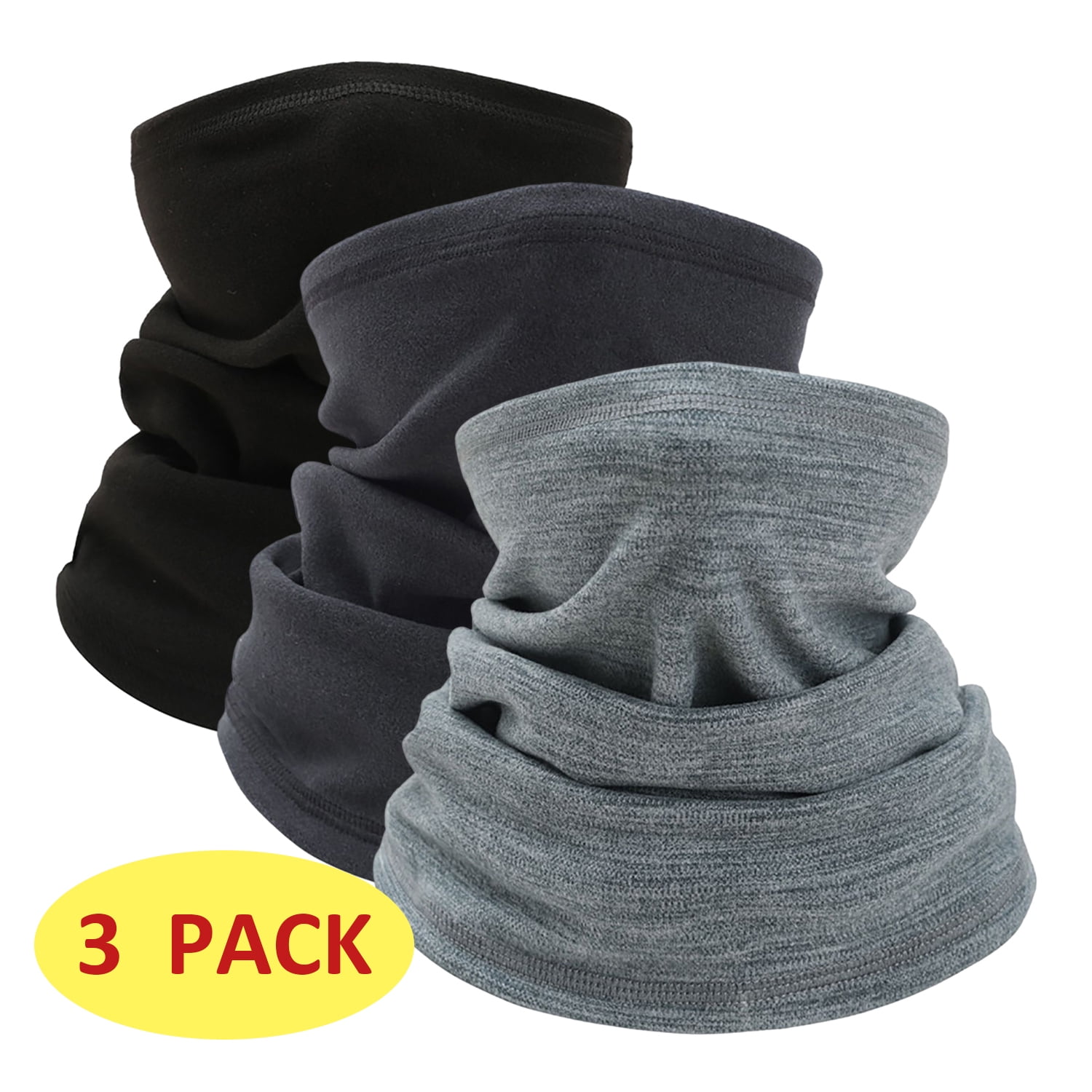 3 Pieces Ski Mask Neck Gaiter Balaclava for Men and Women Black Light Grey Deep Grey