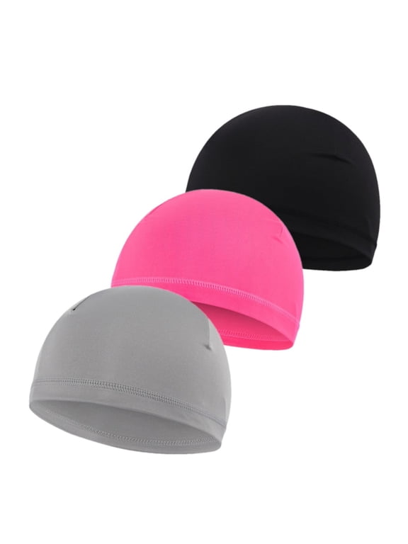 3 Pieces Skull Caps for Kids Boys Girls Head Bandana Cap Cycling Hat for Under Helmet Football Sports Sweat Wicking Caps Running Hats, Fits 6-12 Years