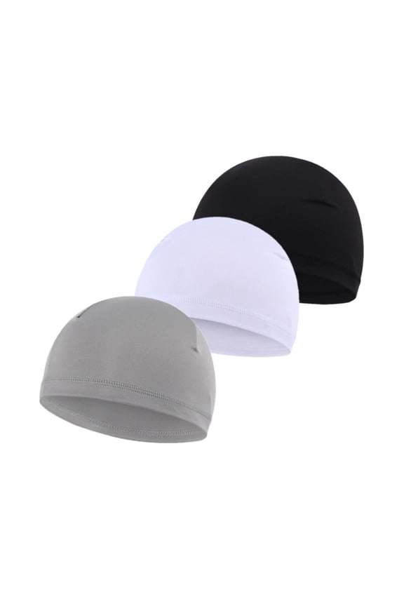 3 Pieces Skull Caps for Kids Boys Girls Head Bandana Cap Cycling Hat for Under Helmet Football Sports Sweat Wicking Caps Running Hats, Fits 6-12 Years