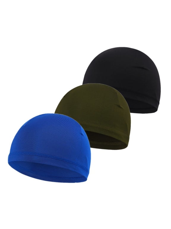 3 Pieces Skull Caps for Kids Boys Girls Head Bandana Cap Cycling Hat for Under Helmet Football Sports Sweat Wicking Caps Running Hats, Fits 6-12 Years
