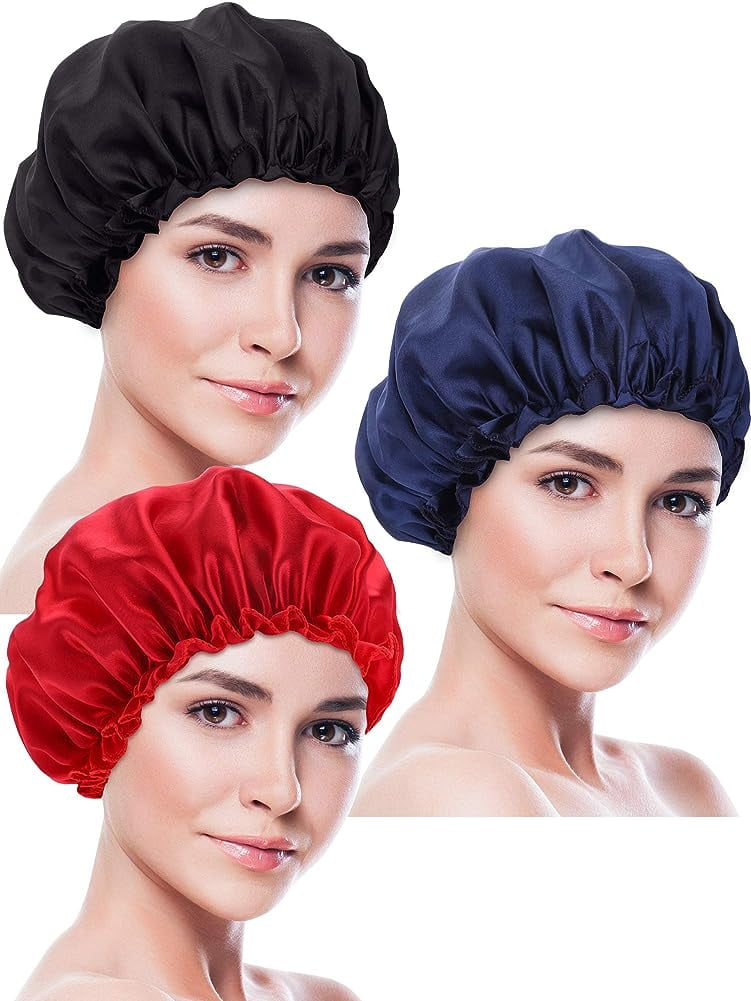 3 Pieces Sleeping Cap Satin Hood Night Headgear Sleeping Soft Hair