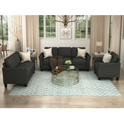 3 Pieces Sofa Set, ONE PIX Sectional Sofa Couch Set, Upholstered Furniture Sofa Set for Living Room, Black