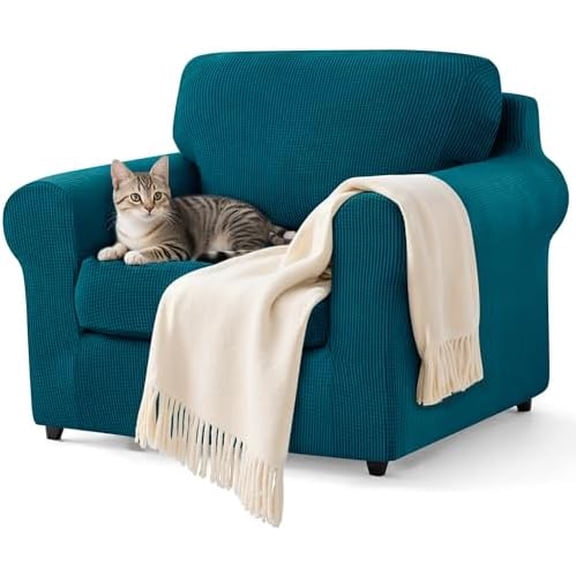 3 Pieces Sofa Slipcover Sets (Small, Turquoise) - Stretch Couch Cover, Furniture Protector Collection for Oversize Sofa, Loveseat, Chair - Washable, Wear Resistant, Elastic