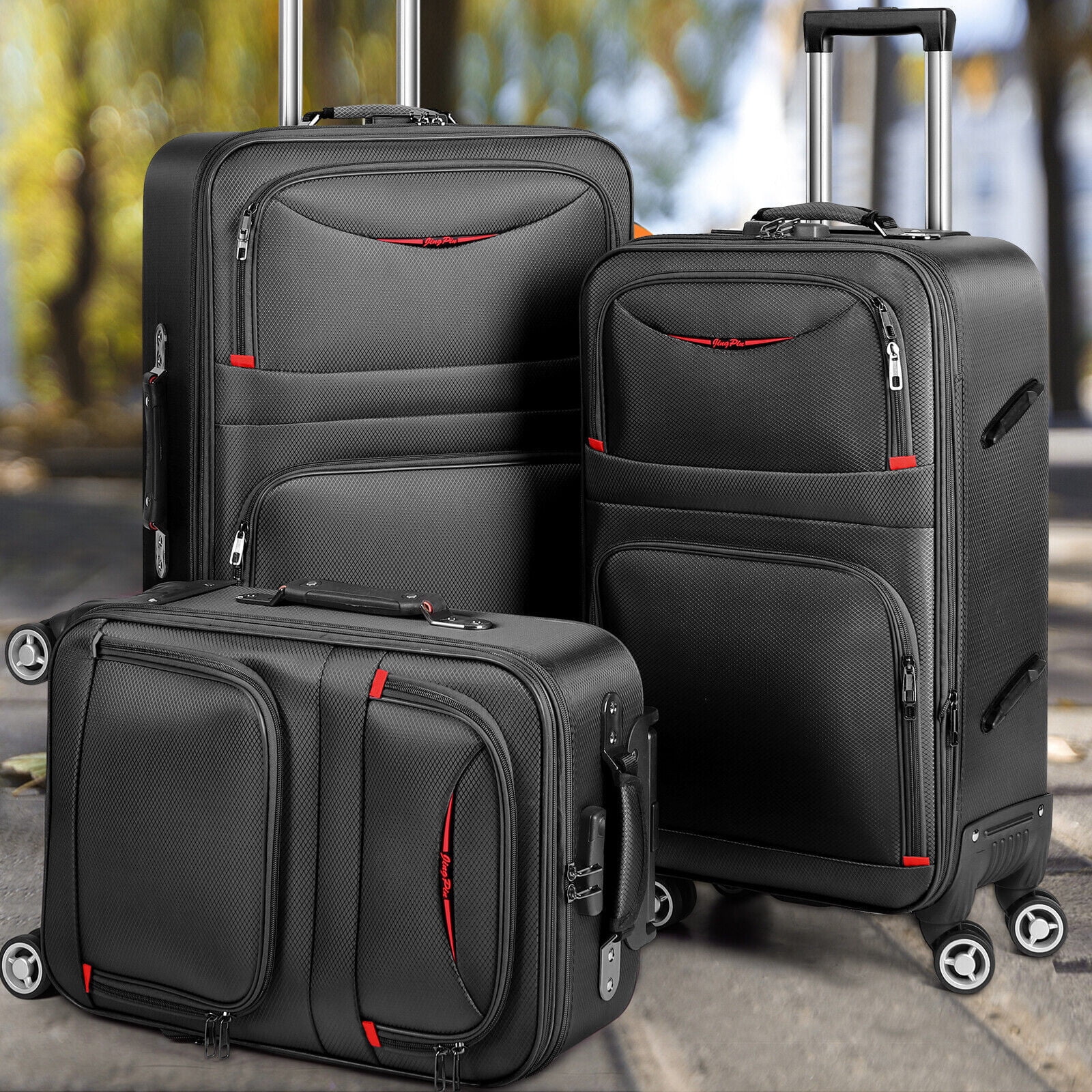 3 Pieces Softside Luggage Set Expandable Spinner Suitcase w TSA