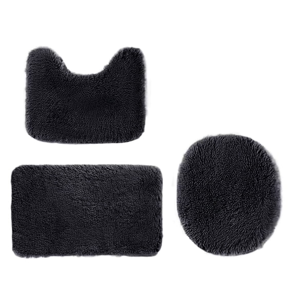 3 Pieces Solid Color Bath Mat Set, Universal Soft Thick Bathroom Rugs, Non Slip Water Absorbent Toilet Mats, Machine Washable Quick Dry Floor Mats