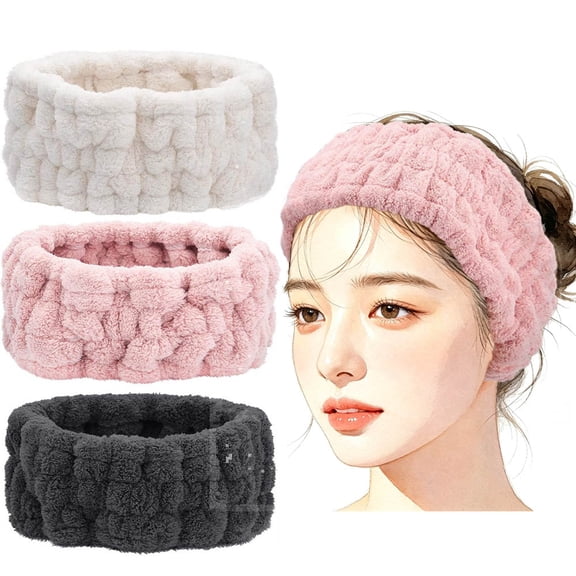 3 Pack Soft Spa Headbands for Women, Terry Cloth Makeup Hair Bands for Face Washing, Skincare, Mask, Shower and Sports