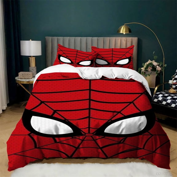 3 Pieces Spider Cool Man Duvet Cover Set All Season Lightweight Bedding Set for Kids Ultra Soft Quilt Cover with Zipper Closure