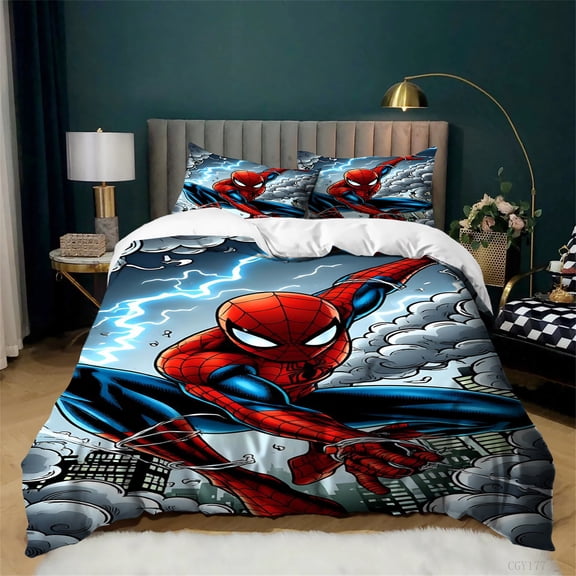 3 Pieces Spider Cool Man Duvet Cover Set All Season Lightweight Bedding Set for Kids Ultra Soft Quilt Cover with Zipper Closure