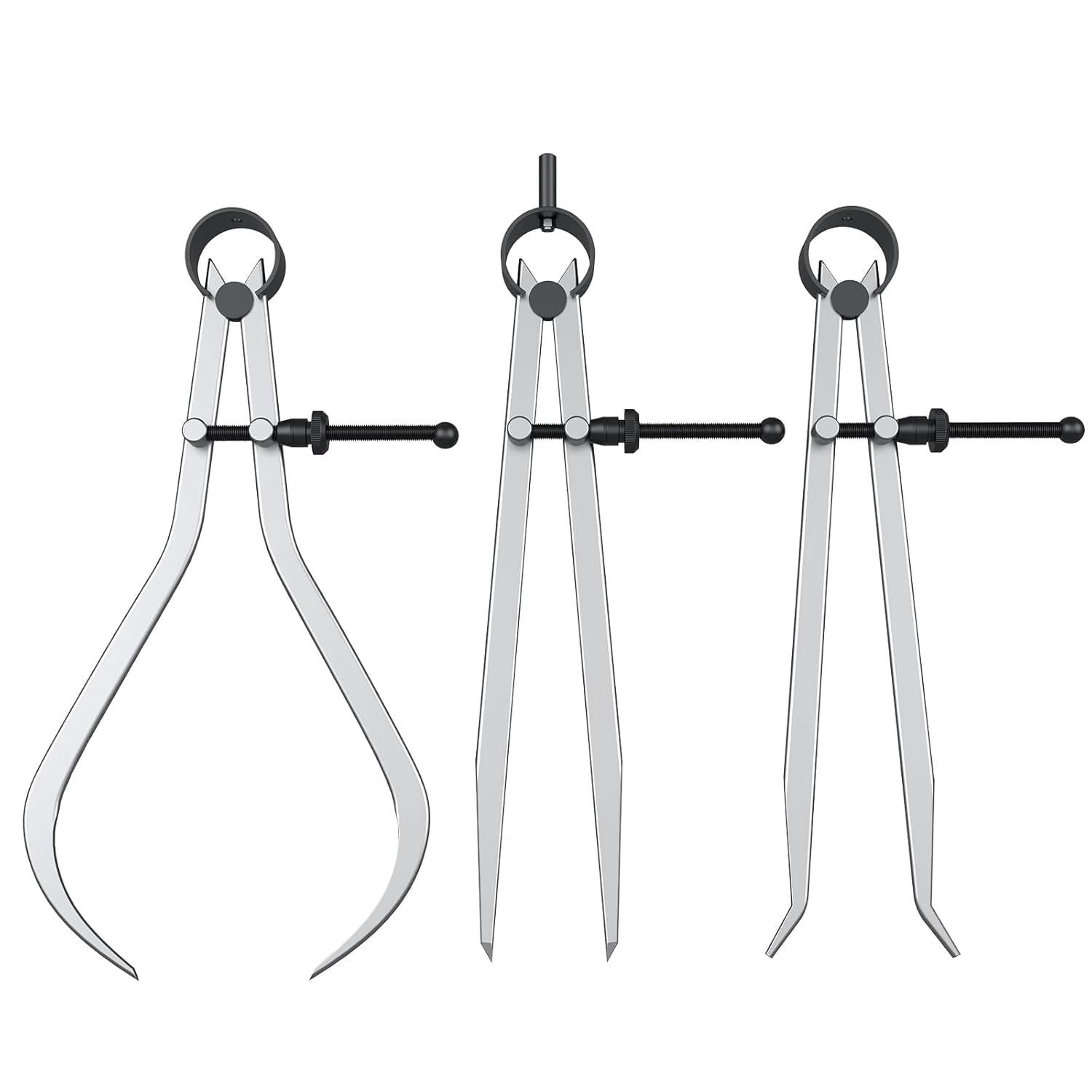 3 Pieces Spring Caliper/Divider Set, Carbon Steel Long Inside and Outside Divider Caliper 8-Inch, Adjustable Lockable Spring Wing Calipers for Wood Turning and Lathe Work