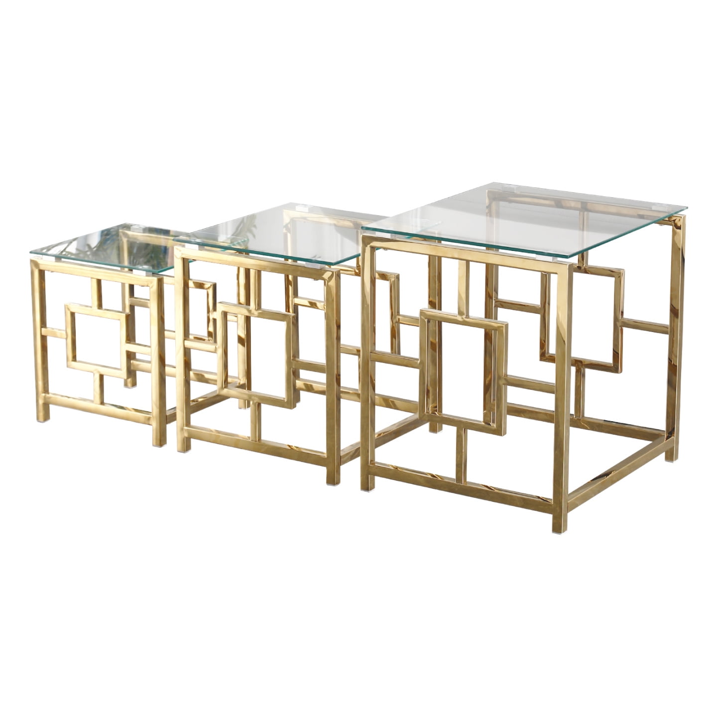 3 Pieces Square Nesting Glass End Tables,Small Coffee Table Set with