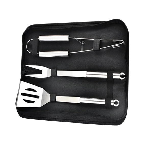3-Pieces Stainless Steel Barbeque Grilling Tool Set with Carry Bag,Stainless Steel Grilling Accessories,Includes a Spatula/Fork/Pair of Tongs,a Cloth Storage Bag,for Backyard Outdoor Kitchen