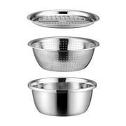 3 Pieces Stainless Steel Basin with Grater Vegetable Cutter Kitchen Gadgets Multifunctional Julienne Grater for Vegetables Fruits Ginger 26cm
