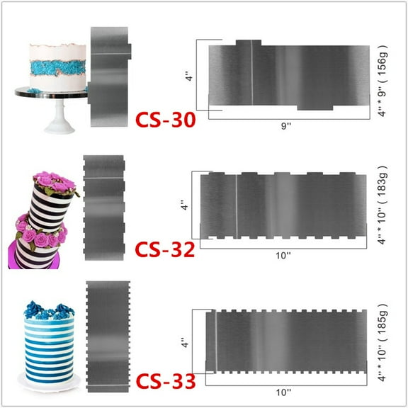 3 Pieces Stainless Steel Cake Scraper,Stripe Edge Smoother Scraper Cake Decorating Comb Pastry Cutter for Butter Mousse Cream Decoration,Style A