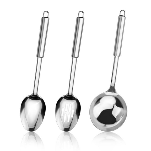 3 Pieces Stainless Steel Cooking Spoon, Slotted Spoon and Soup Ladle, Reusable Large Sliver Serving Spoon, Heat Resistant Kitchen Spoon Utensil with Handle for Home Restaurant Buffet Stirring