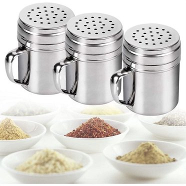 Stainless Steel Flour Sugar Shaker Set - 2pcs With Handle, For Icing Sugar, Cocoa, Salt & Spices, Easy-Fill Kitchen Dispenser