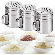 3 Pieces Stainless Steel Dredge Shaker, Spice Shaker with Handle, Powdered Sugar Shaker Duster, Metal Versatile Seasoning Shaker with Rotating Cover for Cooking Gadget, Salt and Pepper Shakers