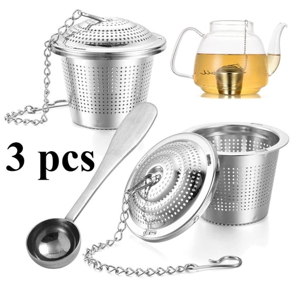 3 Pieces Stainless Steel Tea Brewing Set with Spoon - Portable Hanging Tea Filter, Suitable for Loose Leaf Tea, Medium and Fine Tea Filters, Easy To Clean, Durable