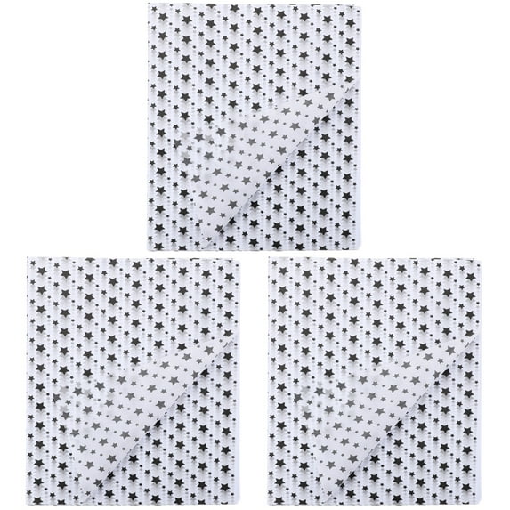 3 Pieces Star Pattern Wrapper Decorative Package Paper Christmas Wrapping Printable Tissue Black
