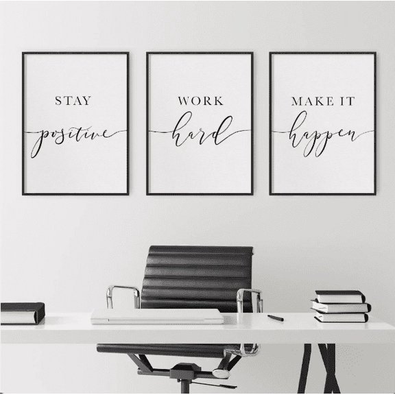 3 Pieces Stay Positive Work Hard Make it Happen Art Prints Canvas Painting Modular Motivational Wall Pictures Artwork for Office Home Decoration With Inner Frame