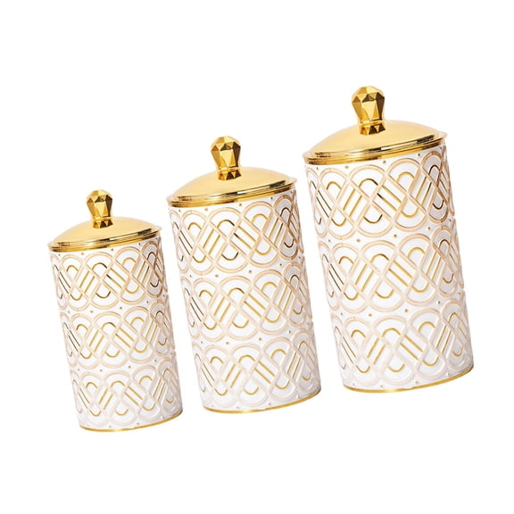 3 Pieces Storage Jar Canister Container Airtight Seal PET Gold Plated for Kitchen Counter Pantry Snacks