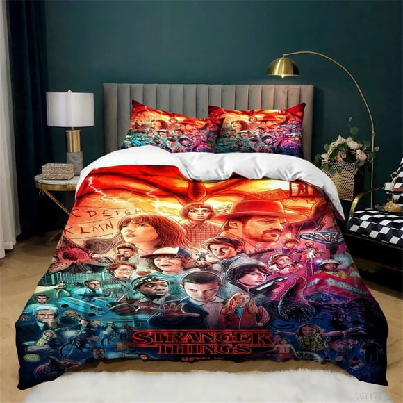 3 Pieces Stranger TV Things Bedding Set Soft Breathable Duvet Cover Set Twin Lightweight Quilt Cover for All Season