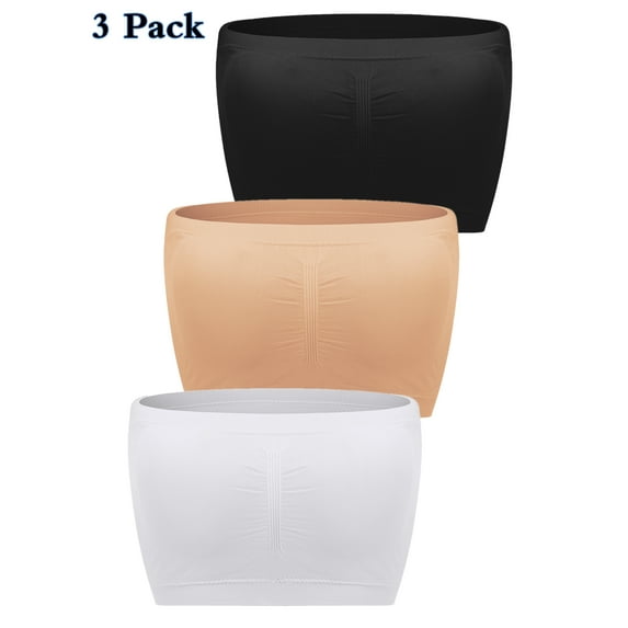3 Pieces Strapless Bandeau Bra Seamless Bralettes Stretchy Padded Tube Top Bra for Women
