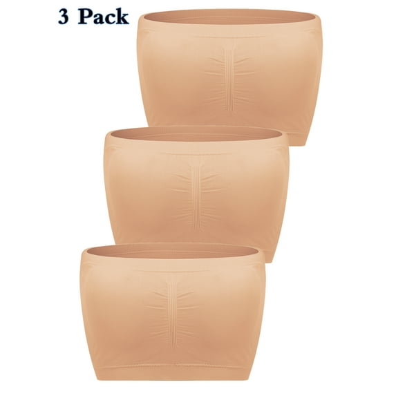 3 Pieces Strapless Bandeau Bra Seamless Bralettes Stretchy Padded Tube Top Bra for Women