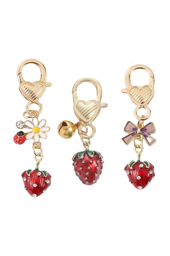 3 Pieces Strawberry Pendant Keychains with Easy to Attach Metal Rings Fruit Bag Charm Decorative Phone Accessory