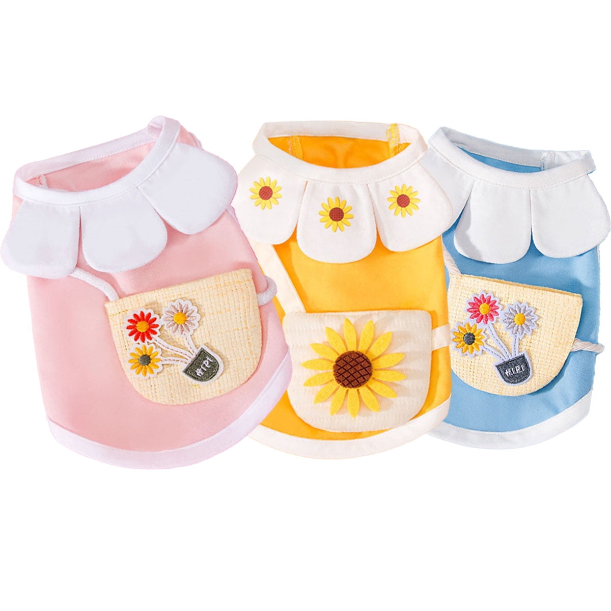 3 Pieces Summer Pet Clothes Sleeves Dog Shirts Dog Sunflower Design