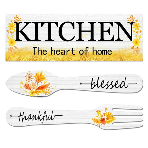 3 Pieces Sunflower Kitchen Decor Spring Decorations Blessed Thankful Wooden Hanging Sign Sunflower Gifts Wall Art Decor Farmhouse Summer Home Decor for Kitchen