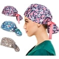 thumbnail image 1 of 3 Pieces Surgical Hat for Women,Scrub Caps Nurse with Buttons Adjustable Printed Sweatband Head Caps,Working Hat Hair Cover with Ponytail Pouch, 1 of 6
