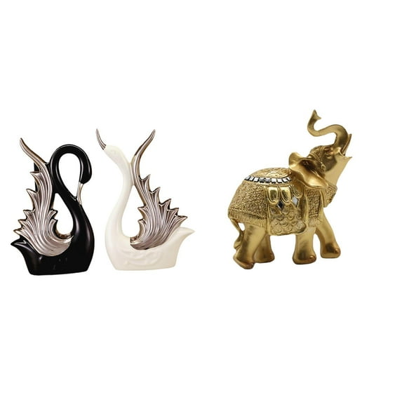 3 Pieces Swan Elephant Sculpture Resin Material Art Ornament for Shelf Desk Home Decoration Collectors