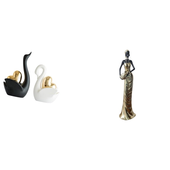 3 Pieces Swan Figurine African Lady Sculpture Resin Artistic Tabletop Decor for Living Room Entrance Shelf
