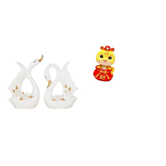 3 Pieces Swan Figurine Ceramic Snake Statue Animal Sculpture Unique Decoration for Living Room Office Shelf Mantel