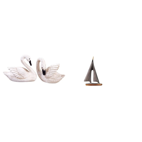 3 Pieces Swan Figurine Sailboat Model Resin Statue Artistic Home Decor for Wedding Party or Office Desktop