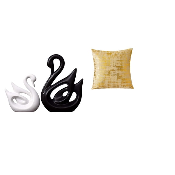 3 Pieces Swan Figurines Deer Sculptures Pillow Cover Handmade Ceramic Polyester Office Home Living Room Decor