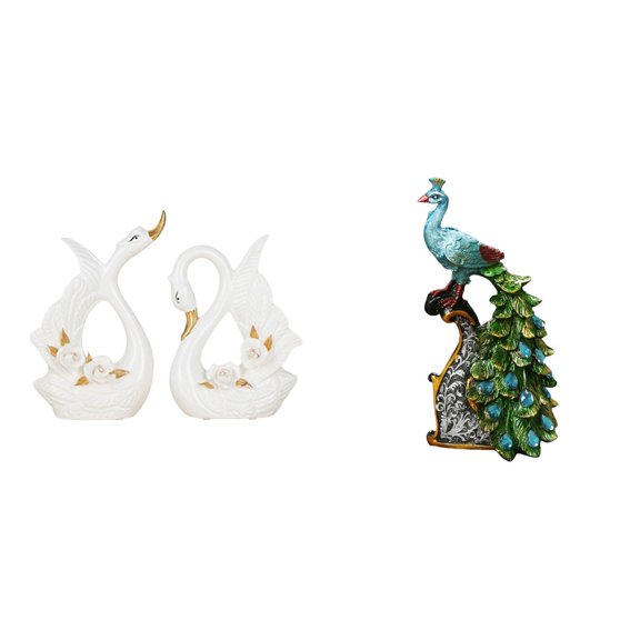 3 Pieces Swan Peacock Figurine Ceramic Resin Tabletop Decorative Sculpture Set for Living Room Bedroom Office