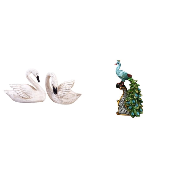 3 Pieces Swan Peacock Figurines Resin Tabletop Ornament Decorative Sculpture Set for Living Room Office Home Display