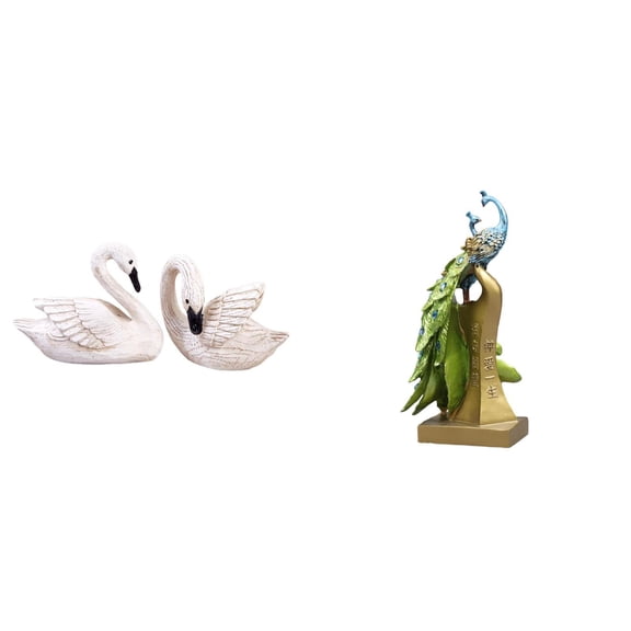 3 Pieces Swan Sculpture Peacock Resin Statue Artistic Craftwork for Office Living Room Table Centerpiece