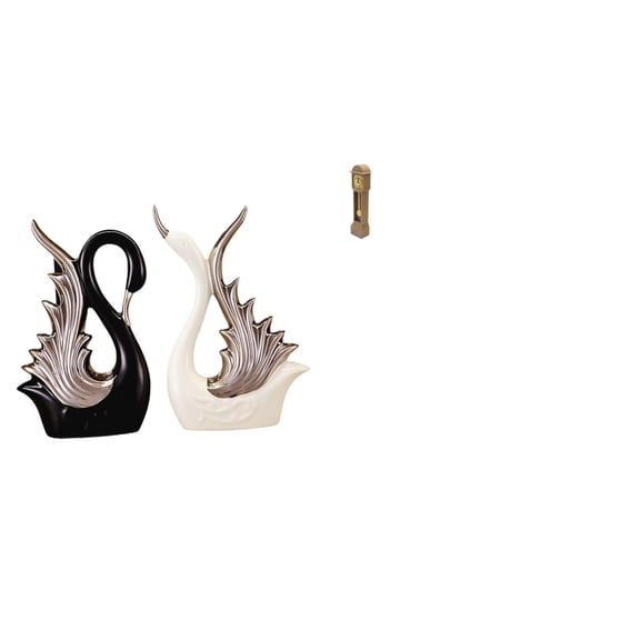 3 Pieces Swan Statue Floor Clock Figurine Set Unique Ceramic Material for Wedding Party and Living Room Decor