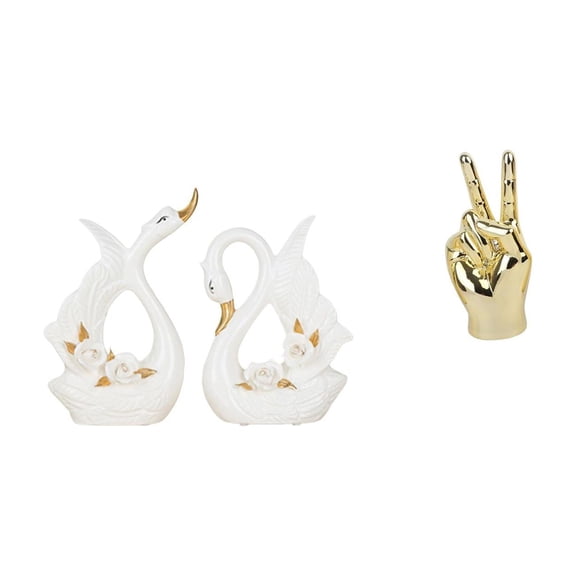 3 Pieces Swan Statue Hand Gesture Sculpture Ceramic Material for Bookshelf Living Room Office Decor Lovers