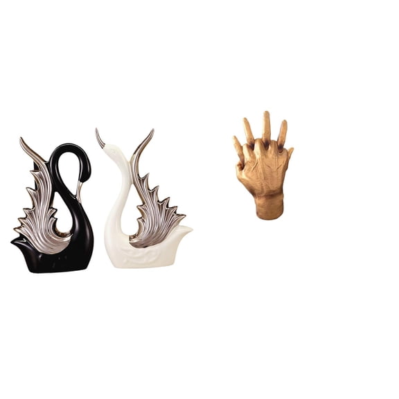 3 Pieces Swan Statue Hand Sculpture Ceramic Ornament Art Centerpiece for Lovers Wedding Anniversary Shelf Decor