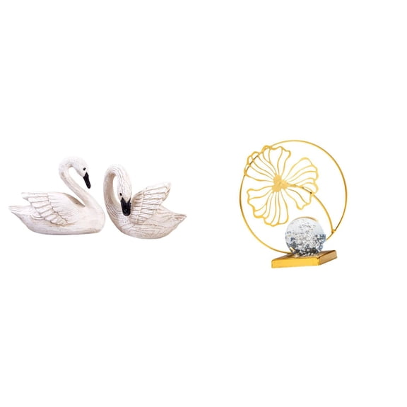 3 Pieces Swan Statue Leaf Ornament Resin Figurine Modern Gold Design for Home Office Bookshelf